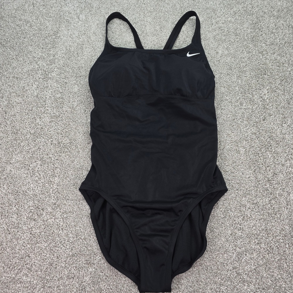 New Nike Womens Black One Piece Swimsuit Ruched Racerback Padded XL